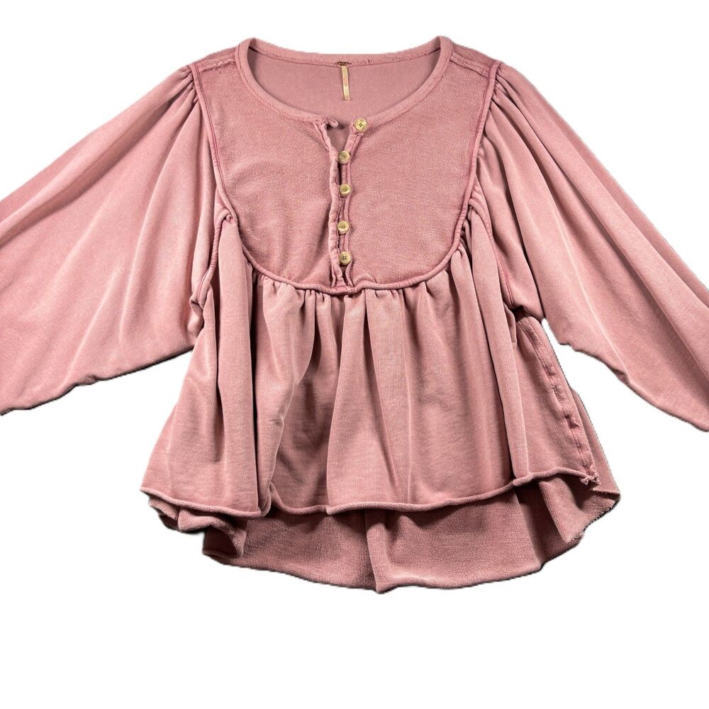 Free People About A Girl Henley Lightweight Sweatshirt Dusty Pink Large Q237